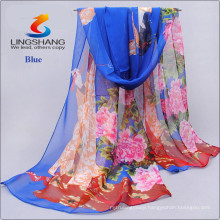 Lingshang sexy women's printing warm soft voile scarf wrap shawl stole chiffon mask wrap neck scarf